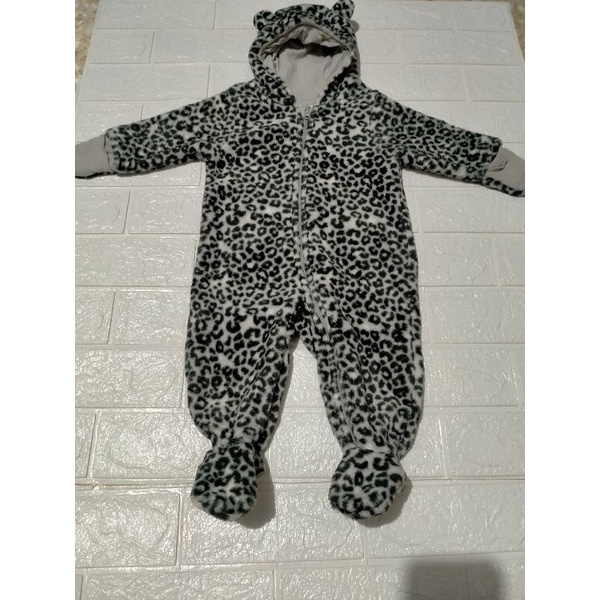 Preloved Like New Sleepsuit Hoddie H&M Baby Leopard Fur Preloved Sleepsuit Hoddie Boneka Leopard HnM