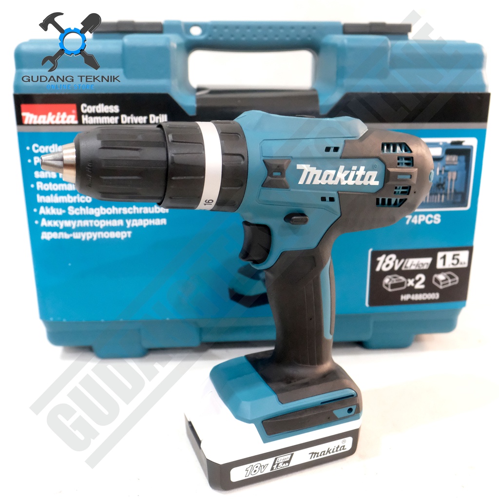 CORDLESS IMPACT DRILL 13mm MAKITA HP488 18V / Bor Tangan Besi Kayu Beton BATERAI BATTERY HP 488  MAKITA