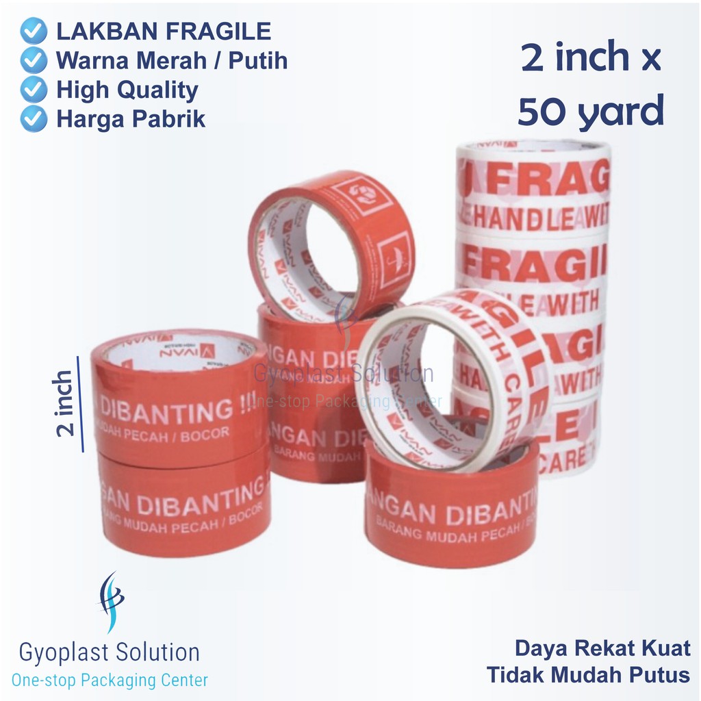 

Isolasi Lakban Fragile Mudah Pecah Solatip Selotape Solatape 2 inch 50 Yard