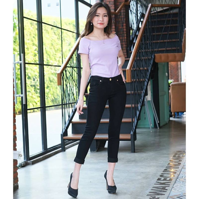 OOTD SZ 27-34 Celana Jeans Hitam Polos Stik Balik Bisa Dibuka