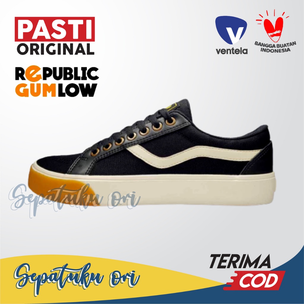 Sepatu Ventela Republic Gum Low Black Gum Original Sneakers Casual Pria Wanita Ventella Vantela