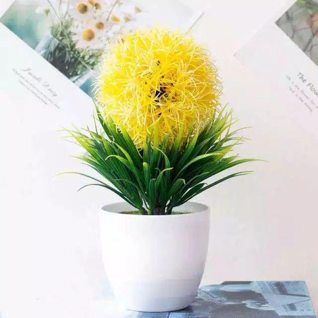 NM346 Bunga plastik / Pajangan bunga Artifisial / Snapdragon/ Vas Bulat-Kuning