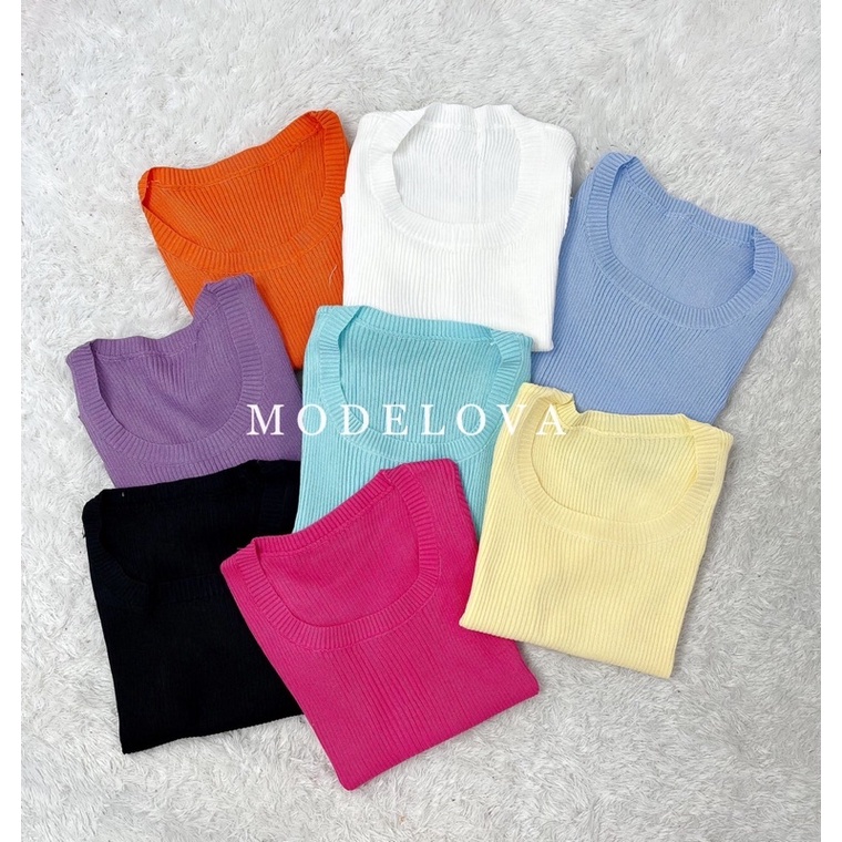 MDLV ~ A201# Vedora Knit Cropped Top Atasan Crop Blouse Rajut Lengan Pendek Fashion import