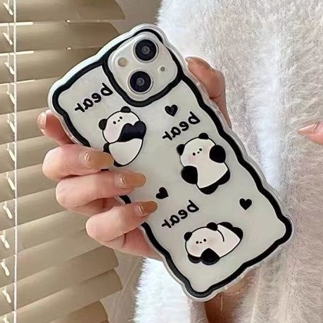 Soft Case Silikon TPU Transparan Motif Beruang Cover Iphone 12 13 SE 6 6S 7 8 Plus X XS XR 11 Pro Max