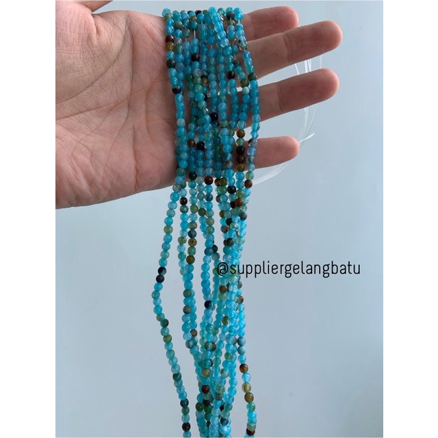 batu Aquamarine serat 4mm bahan gelang kalung alam biru glossy corak