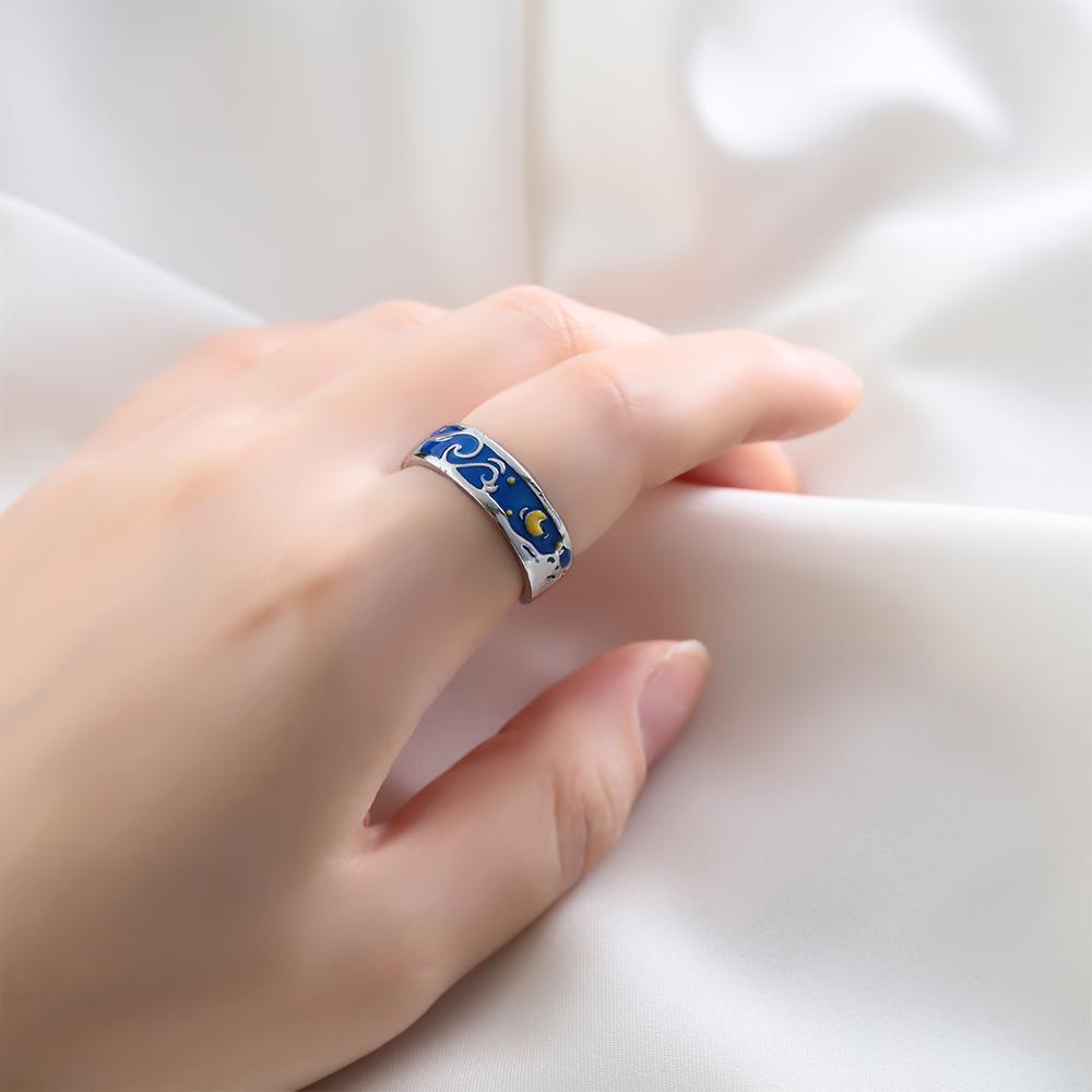 Cincin Pasangan LILY Perhiasan Hadiah Kekasih Pernikahan Plat Perak Romantis Langit Berbintang