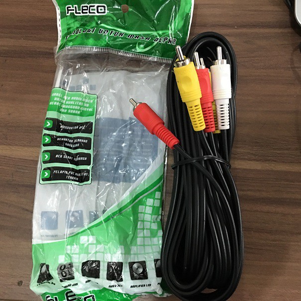 Kabel RCA 3-3 TV ke DVD Tebal Panjang 3 Meter M merk Fleco Berkualitas