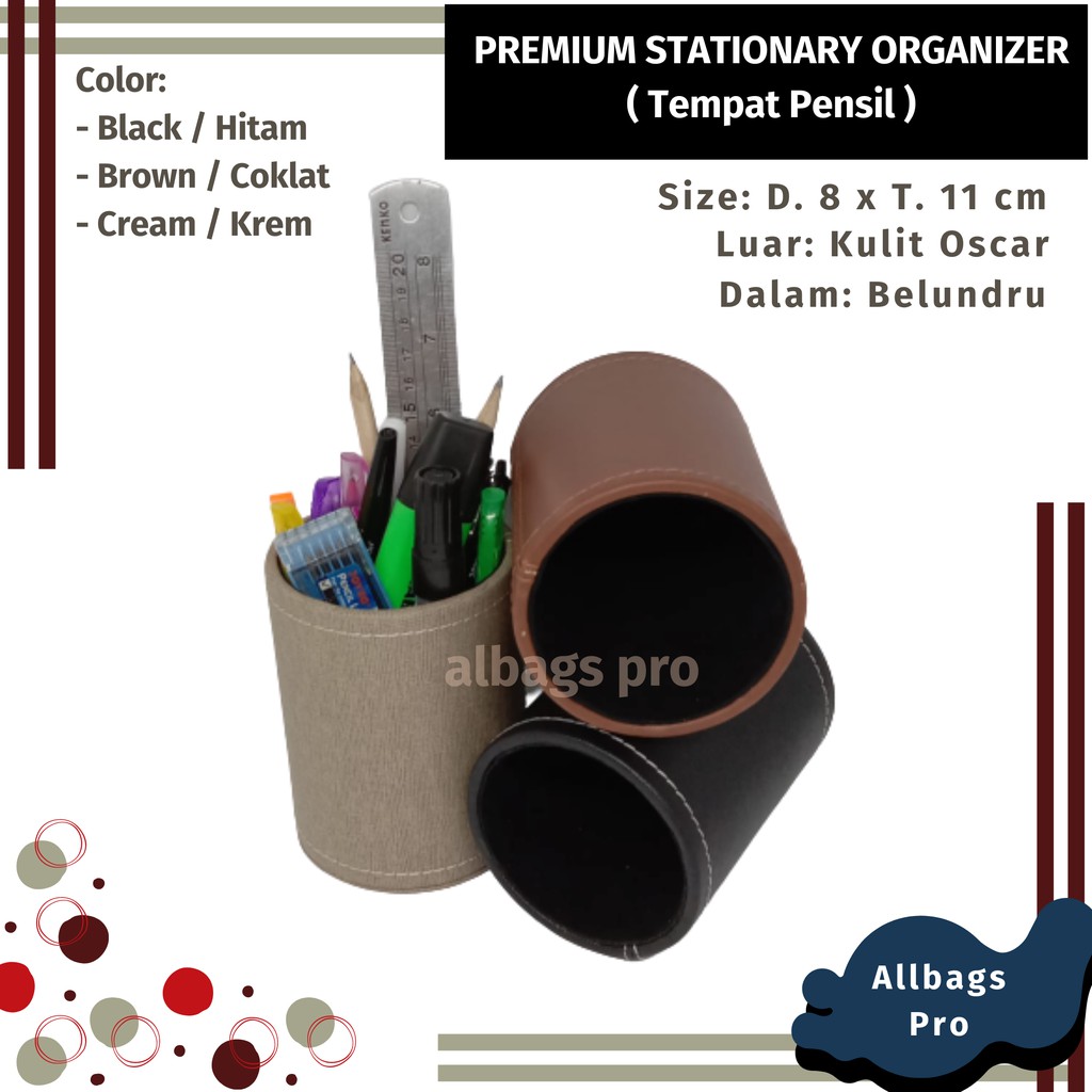 

Stationery Organizer Alat Tulis Pensil Pen Organiser Kulit Tempat Bolpen Pen Penggaris ALLBAGS PRO