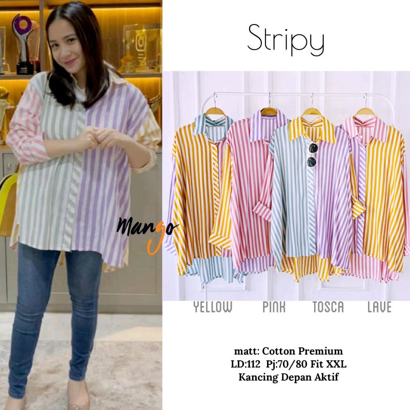 STRIPY BLOUSE KATUN ATASAN JUMBO CEWEK KEMEJA CEWEK BIG SIZE