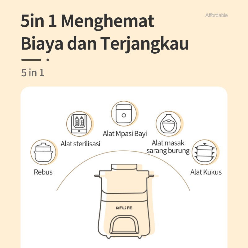 FLIFE Slow Cooker 1L FC-30NC01 - Multifungsi Baby Food - Mpasi 6 in 1 Makanan Bayi Porridge Baby Food Soup/Steam Sweet Soup Desinfection Keep Warm Anti gosong Tidak Lengket Kukus Rebus