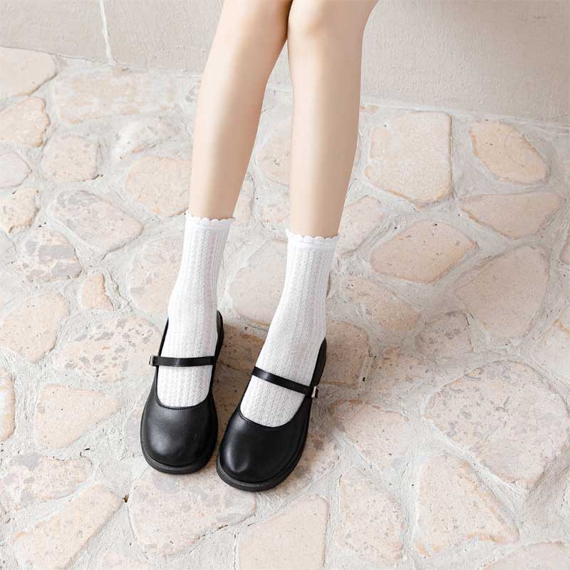 KK-44 basic white socks wanita kaos kaki lolita rajut cotton menyerap musim panas