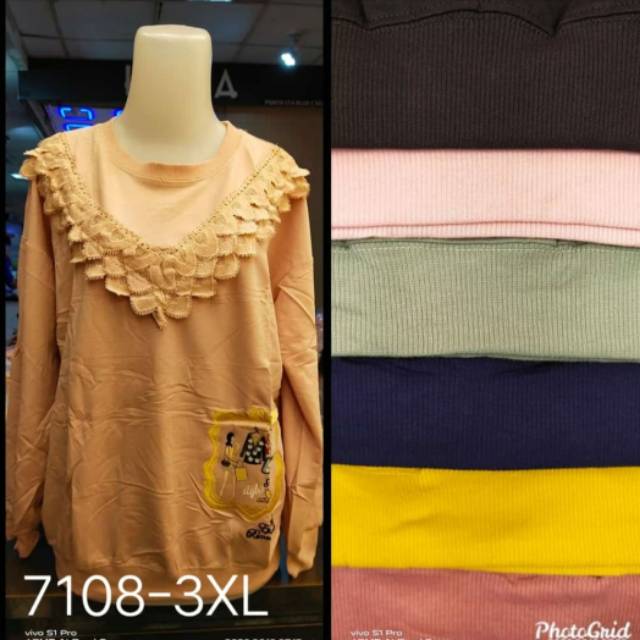 ATASAN LENGAN PANJANG KAOS WANITA CASUAL MOTIF BROKAT TIFFANY IMPORT LD 120