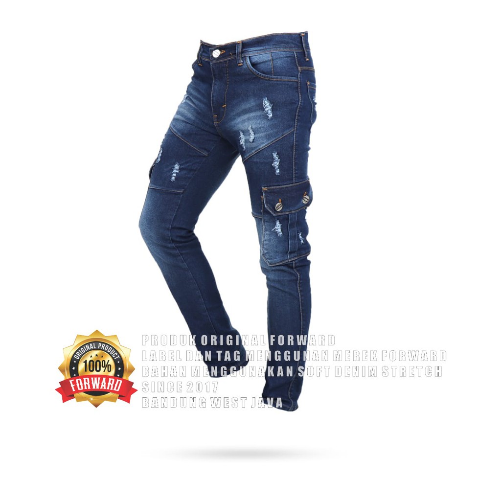 Celana Jeans Cargo Denim Destroy Panjang Pria Forward