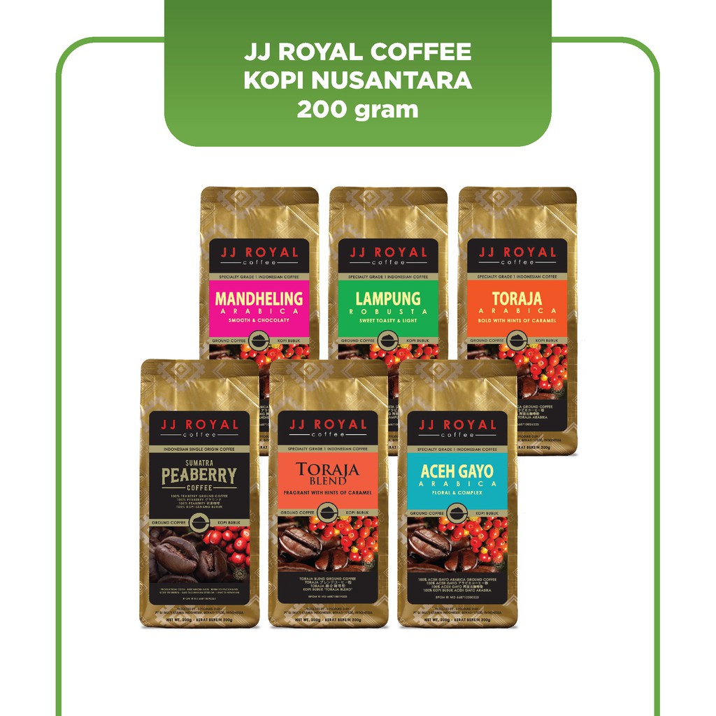 JJ ROYAL COFFEE 200 gram Aceh/ Lampung/ Toraja/ Mandheling/ Peaberry