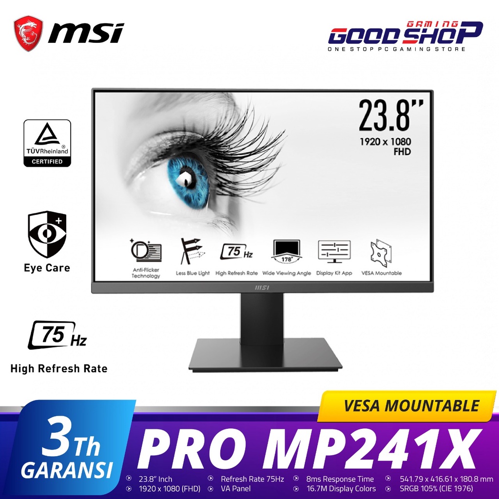 MSI Pro MP241x 23.8” Eye Care 75Hz Full HD 1080p - Monitor