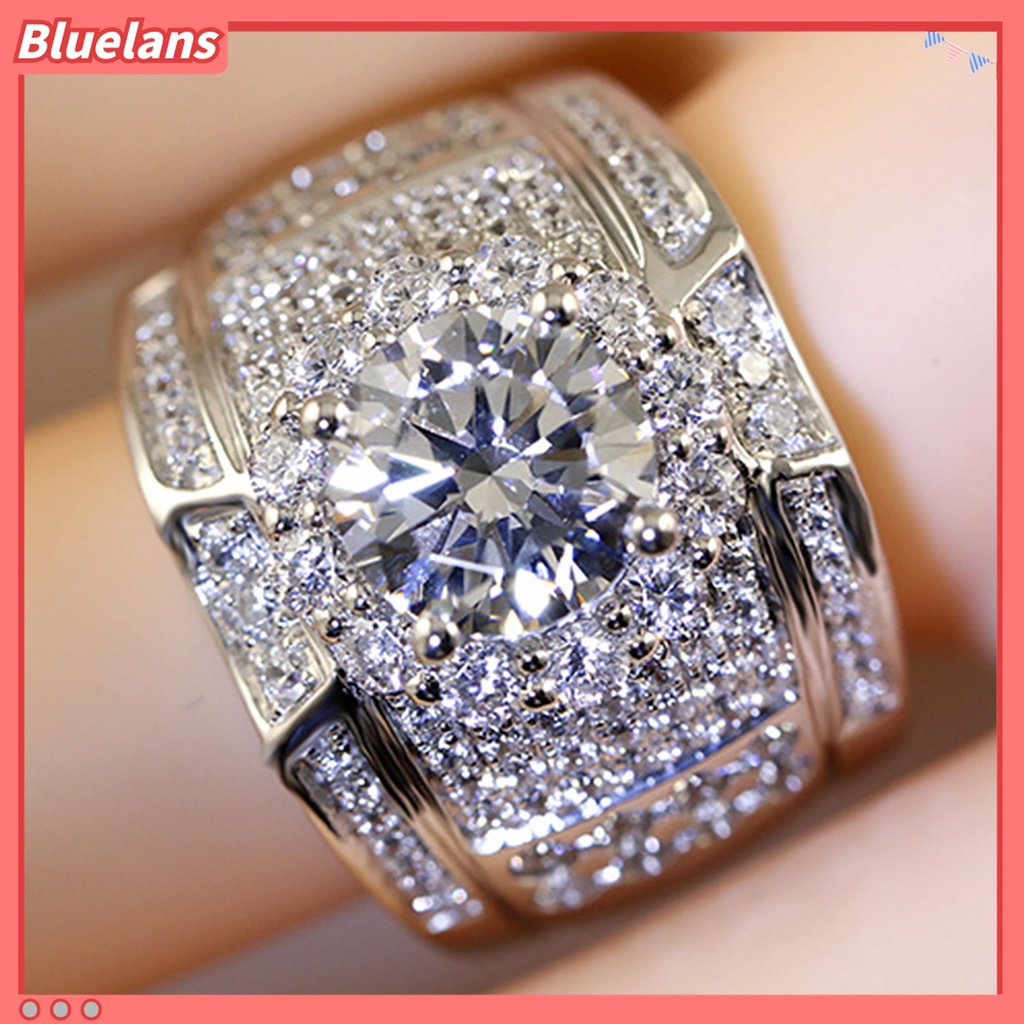 Cincin Lapis Silver Dengan Berlian Imitasi Untuk Pria