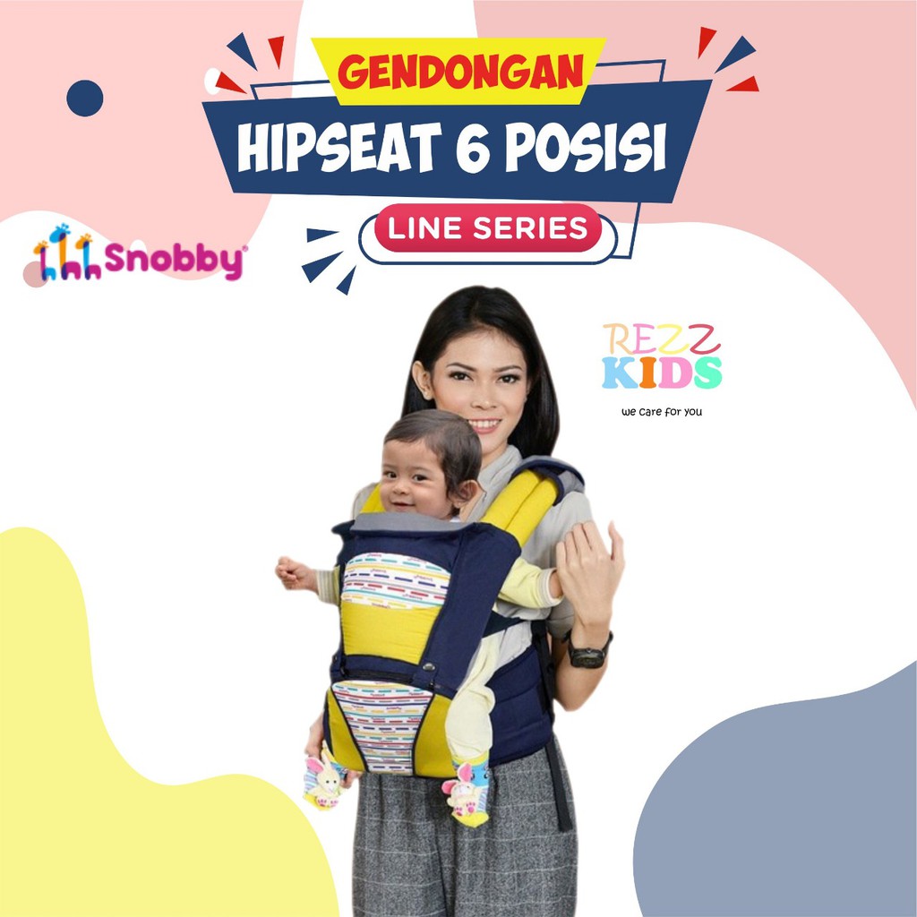 Gendongan Bayi Depan Instan Hipset 6 Posisi Baby Carrier Gendongan Kangguru RZ133-Hipseat Line Kuning