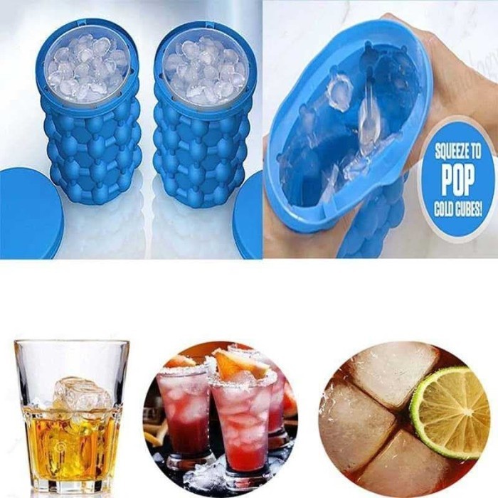 Ice Bucket Genie Cetakan Es Batu Silikon Ice Cube Maker 3D Silicone