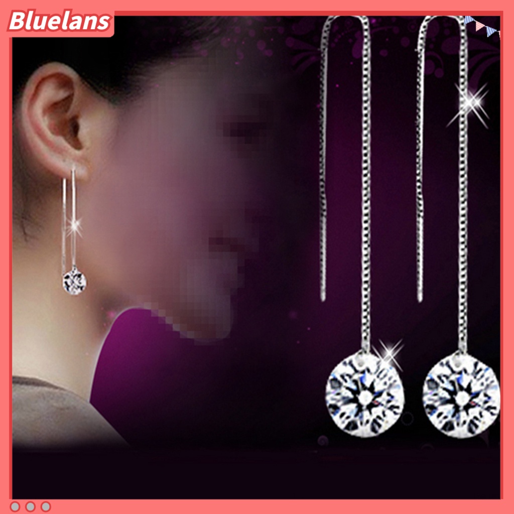 Bluelans 1 Pair Dangler Round Cubic Zirconia Anti-Corrosion Cubic Zirconia Silver Plated Earrings for Women