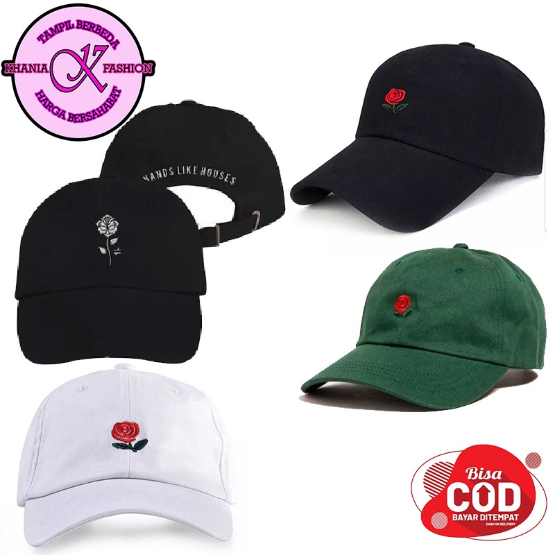 khania fashion/topi kasual/Trend 2021 Topi Baseball Unisex Hat Bunga Mawar Bordir/new topi/