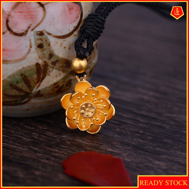 [Ready Stock]Stylish and Simple Personality Gold Plated Lotus Pendant Gold Necklace