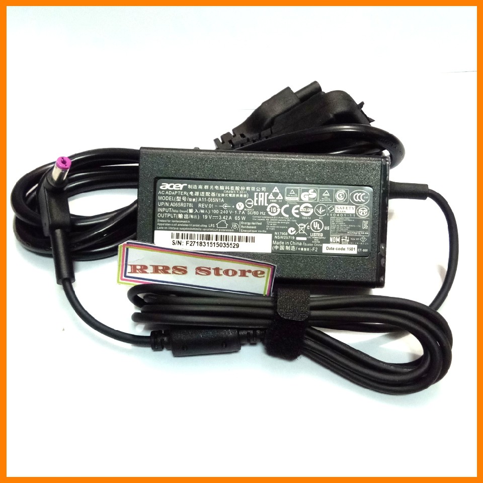 Adaptor Original Acer A11-065N1A NEW 2016 19V 3.42A DC 5.5X1.7mm Ultrabook Ae1 E1 S3 V3 V0 AS1551