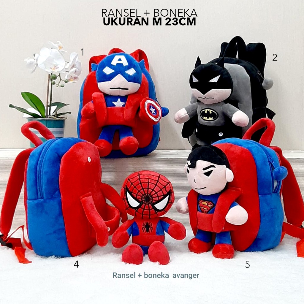 Jual Murah Ransel import boneka avengers batman superman Spiderman ironman kapten Minnie mouse Anak