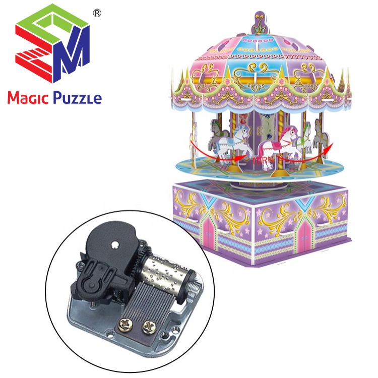 3D Puzzle Carousel / Komedi Putar + Lampu + Musik + Bisa Putar - Music Box