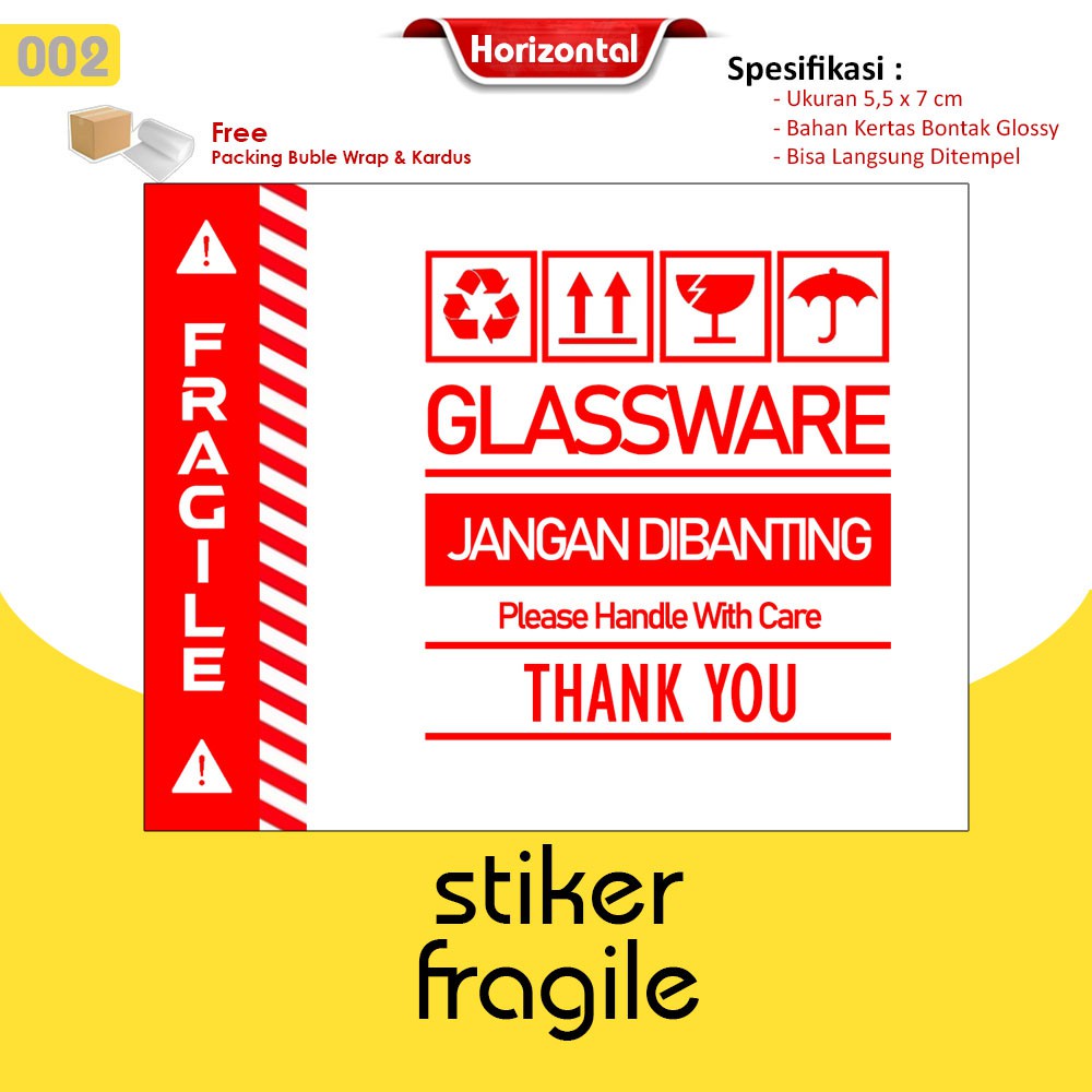 Stiker Fragile / Stiker Pecah Belah / Stiker Pengiriman Olshop / Stiker Unboxing Horizontal-002