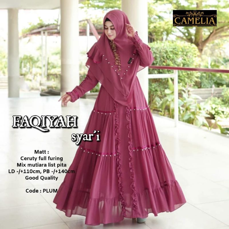Gamis syari motif Faqiyah matt ceruty babydoll/mix mutiara list pita