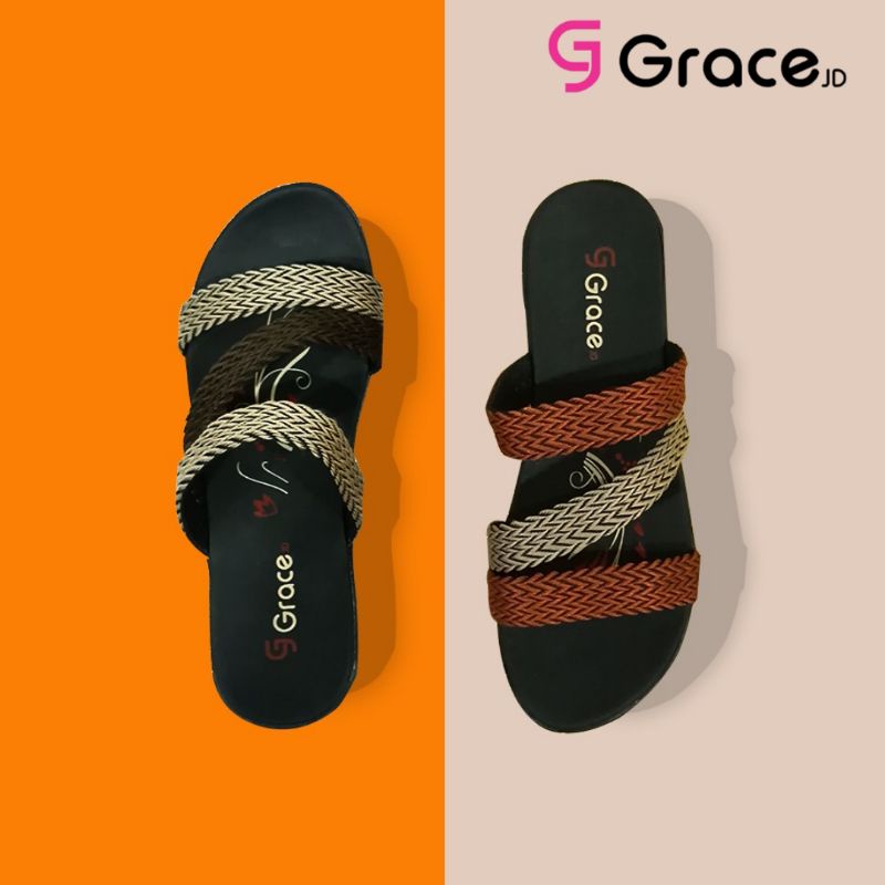 GRACE [RAJUT LAUREN BAN 3M] Sandal Cewek Turki Tapak Hitam/ Sandal Wanita Ban 3M/ Sandal Selop Wanita