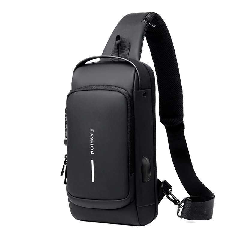 Tas Selempang Fashion Sling Bag Pria with USB Charger Slot - 6003 - Black