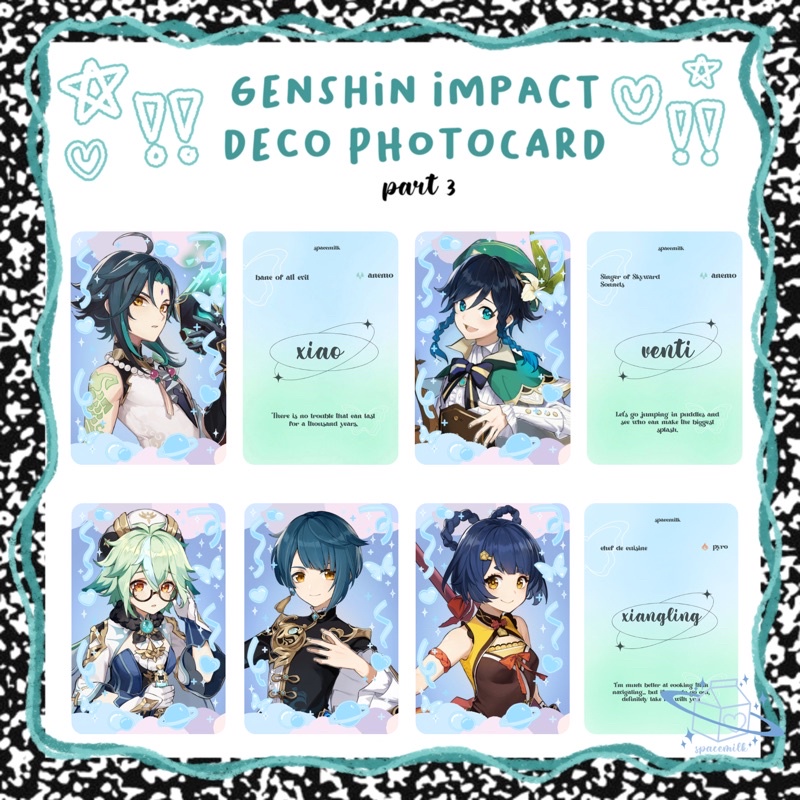[read desc] Genshin Impact Deco Photocard - part 3 (xiao, venti, sucrose, xingqiu, xiangling)