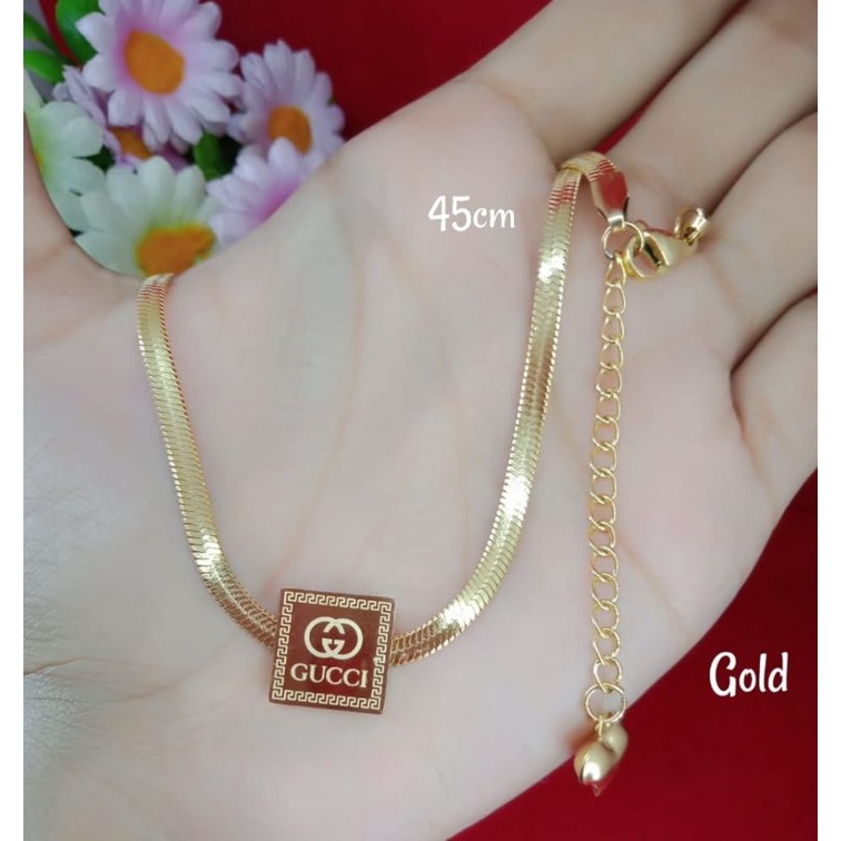 Kalung emas muda kadar 50% perhiasan/kalung wanita dewasa motif gepeng emas muda kadar rendah