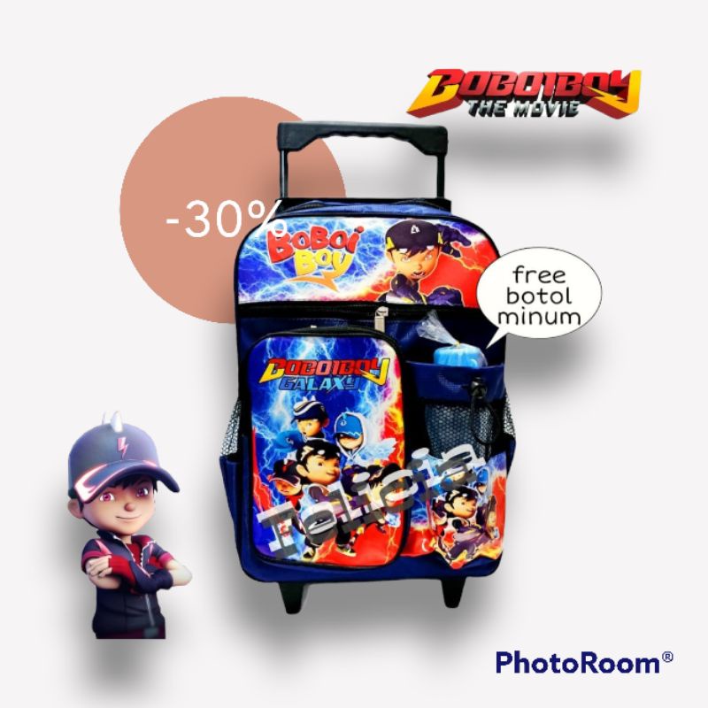 Tas ransel troly anak laki laki motif BOBOIBOY free botol