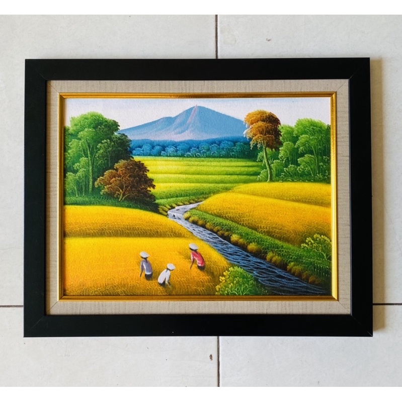 lukisan kanvas pemandangan sawah uk 40x50cm