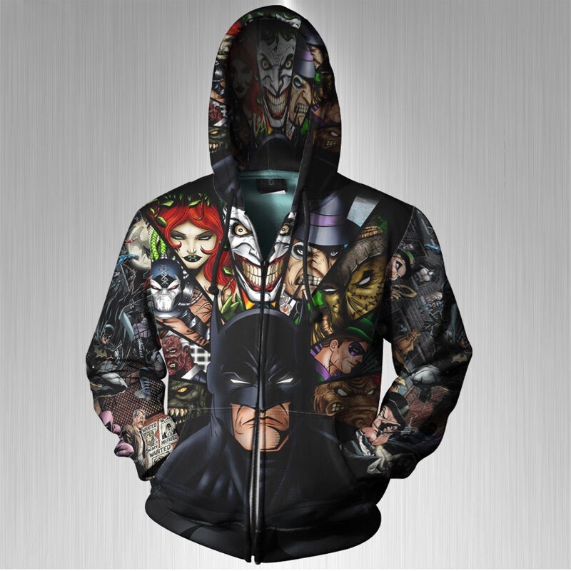 Jaket Hoodie Zipper Fullprint Villains DC Comics Batman Bahan Polyester Jersey [Hoodie Dengan Ritsle