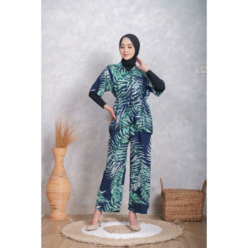 putri dania homey set tropica bahan viscose variasi lengan pendek dan panjang