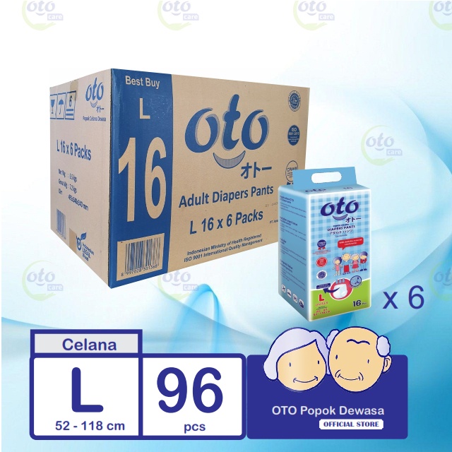 OTO Popok Dewasa PANTS Adult Diapers model Celana uk L isi 16 pcs x 6 ( 96 pcs )