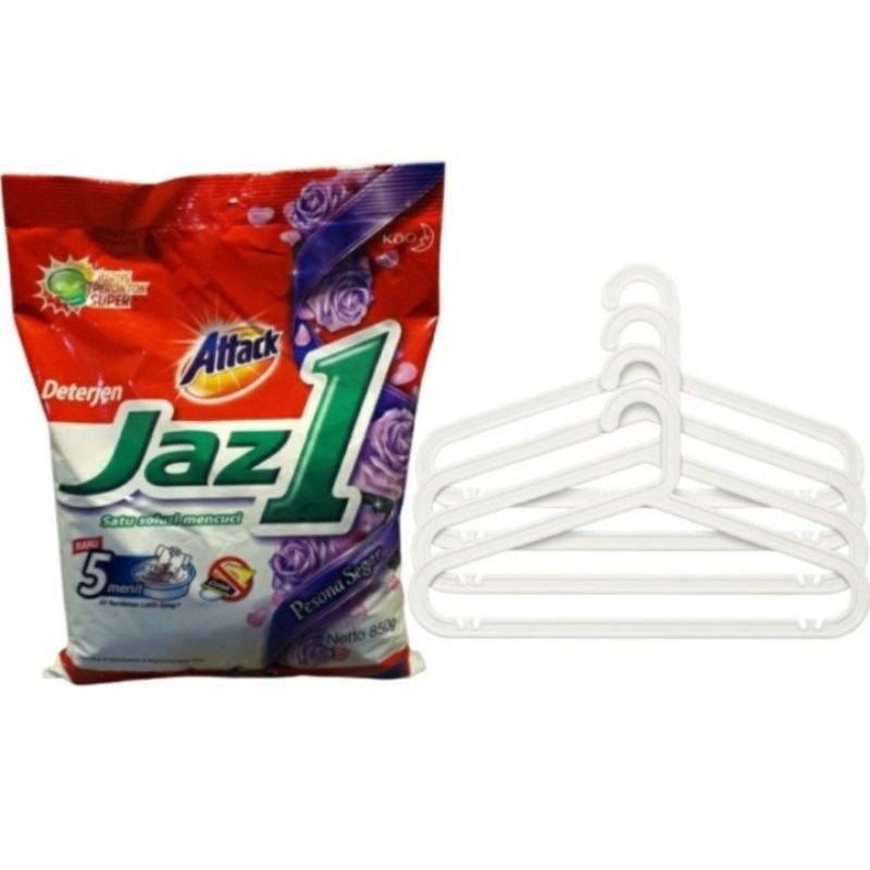 Paket Deterjen Attack Jazz 1 Pesona Segar 850gr + Gantungan baju 4pc