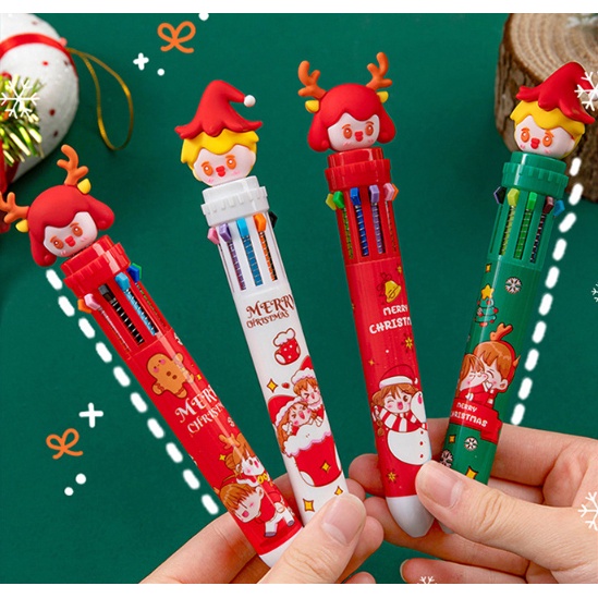 Bolpoin Warna CHRISTMAS 10 in 1 / Pulpen 10 Warna Tema Natal / Pena Warna 10in1 / Ballpoint Gel Pen Colorful / Pulpen Karakter Xmas 10 Warna / Pulpen Gel 0,5 mm