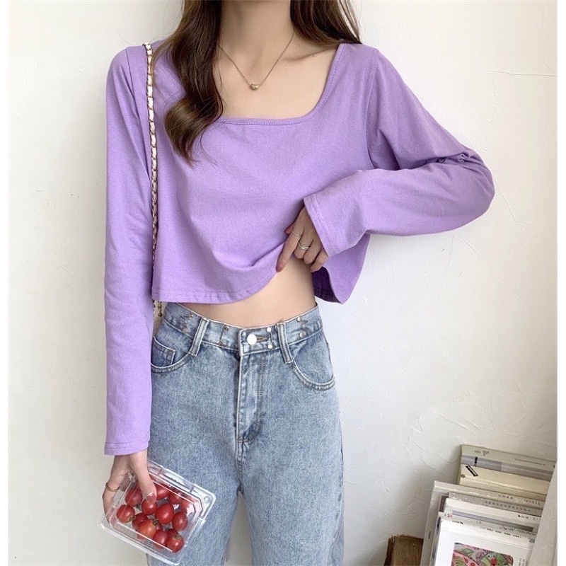 A682 • Korean Crop Tee Atasan Kaos Lengan Panjang Import • top Longgar Longsleeve Fashion wanita