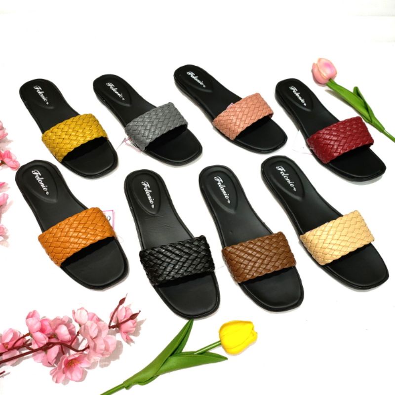 sandal wanita selop Felonie WK 01 anyaman terbaru keren Trendy kekinian