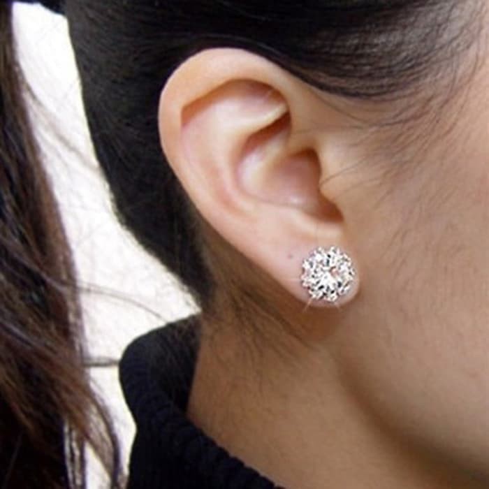 Anting Tusuk Wanita Berlian Imitasi Model Bunga Matahari Ear Studs Ear