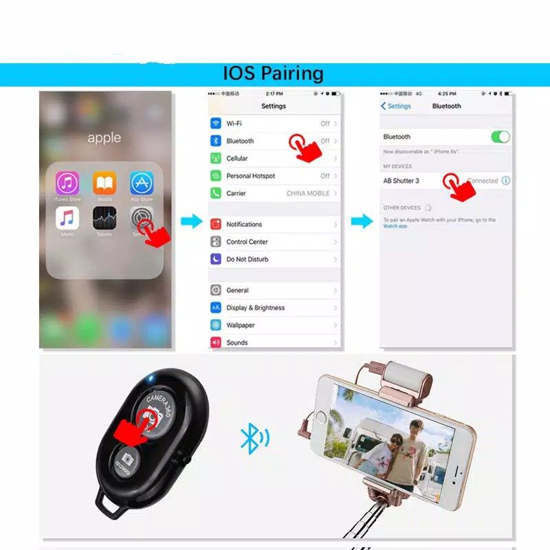 (COD) Bluetooth Camera Remote Shutter Smartphone for iPhone/Android Wireless