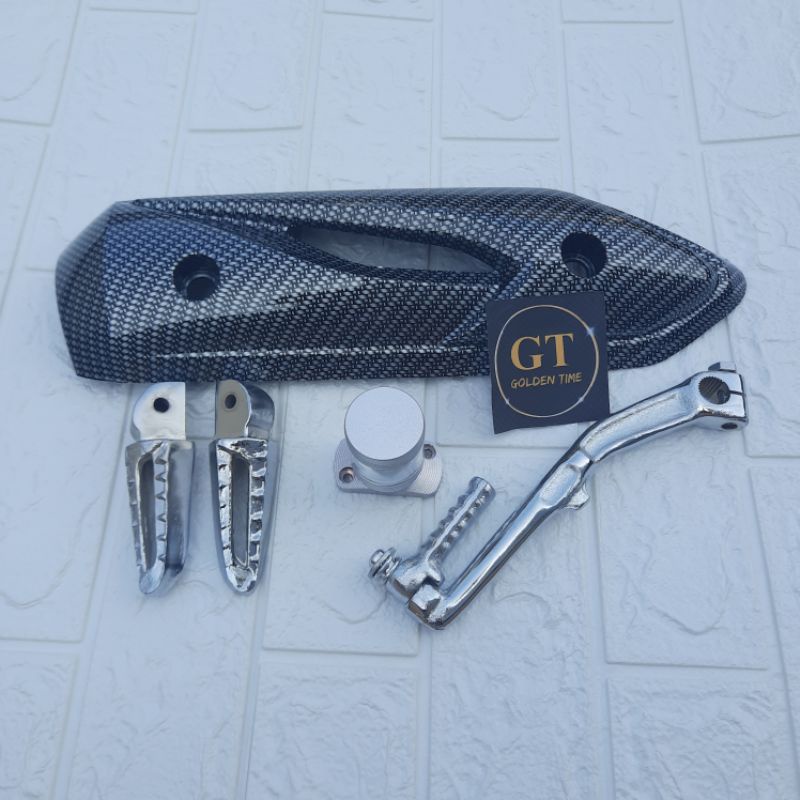 Tameng Knalpot Beat Karbu Karbon + Engkolan Beat Chrome + Tutup Minyak Rem + Footstep Model Scoopy