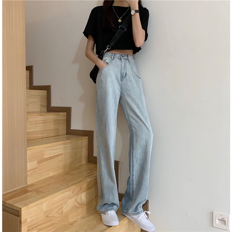 Korean New Women's Loose High Waist Wide Leg Jeans