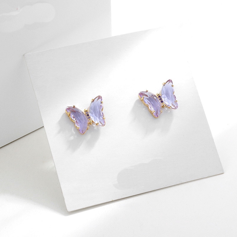 Shiny Crystal Butterfly Stud Earrings for Women Simple Style Purple  Insect Earrings Fashion Jewelry Gifts