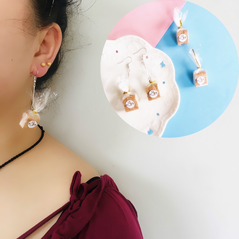 LVN- Creative Handmade Mini Simulation Toast Bread Drop Earrings Ear Clip Women Fashion Jewelry