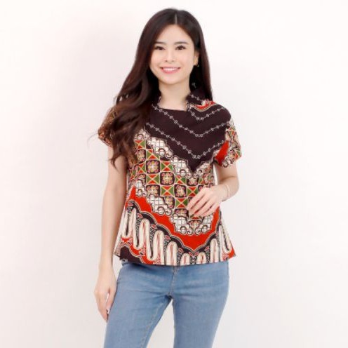 Batik wanita - Atasan blouse batik wanita fashion 569-BROWN C